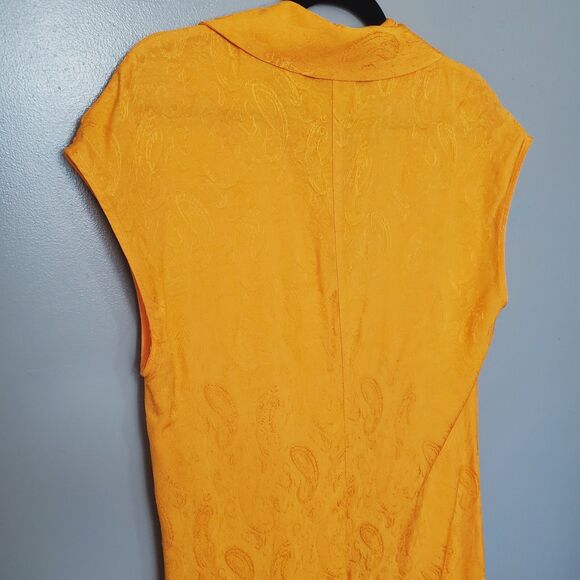 Zara Jumpsuit Womens Size Large Orange Yellow Jacquard Full Length Frayed Hem - Picture 7 of 11